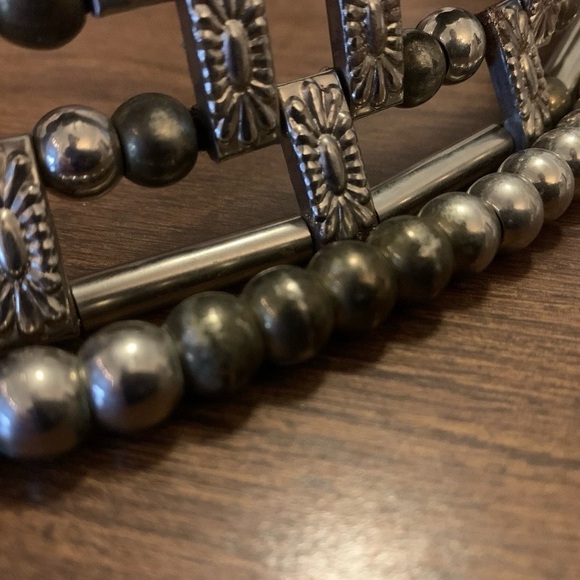 70s 80s Beaded Belt Multi Strand Gold Brass Silver Tone Beads Rock Disco Glam - Picture 8 of 16